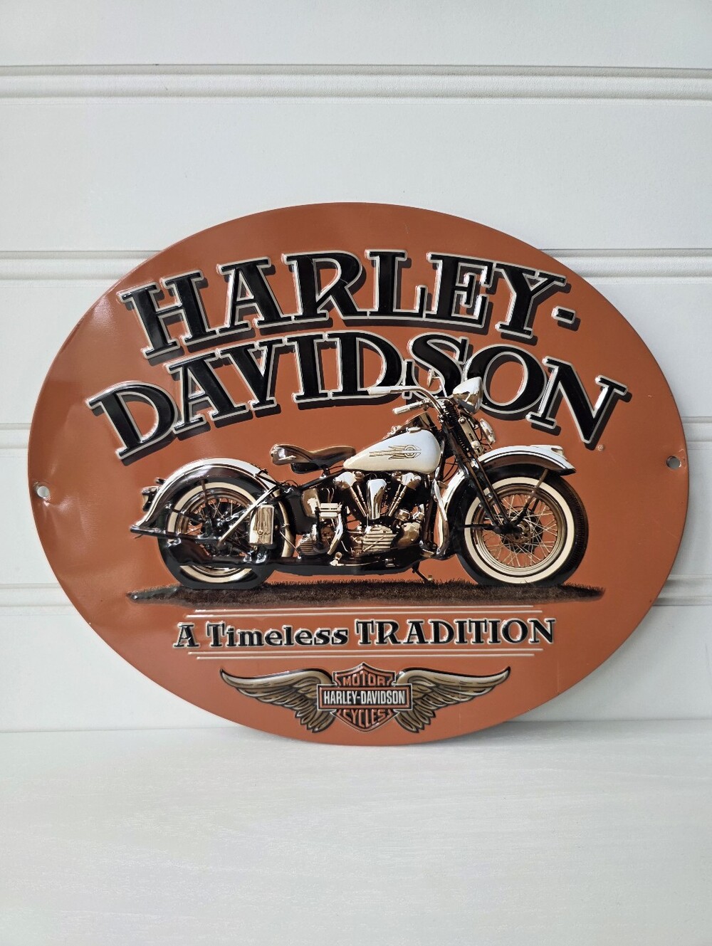 Harley Davidson Ande Rooney Timeless Traditon Motorcycle Tin Sign Orange 2010781